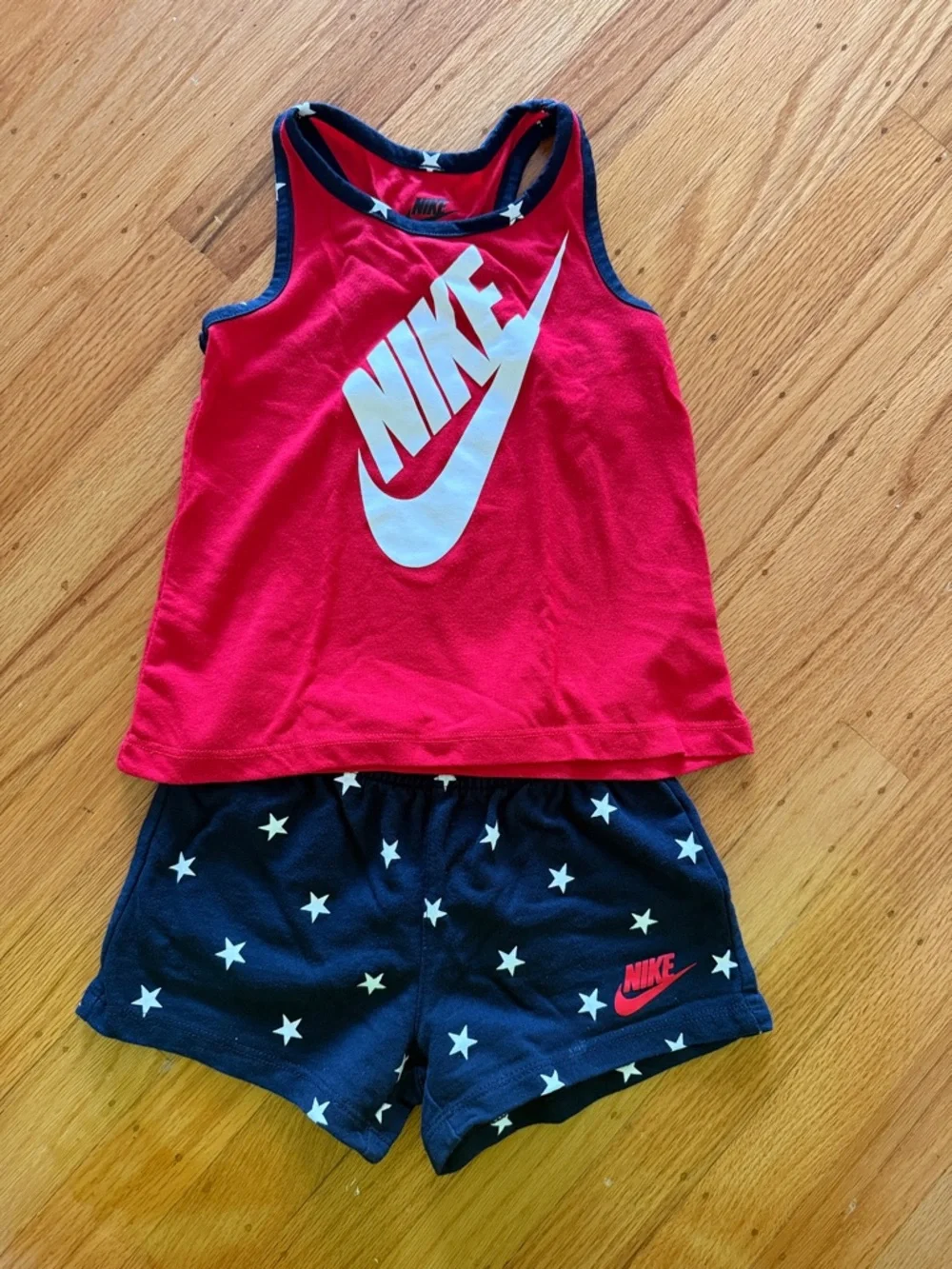 Nike Red Tank with Navy Star Shorts - Picture 1 of 5